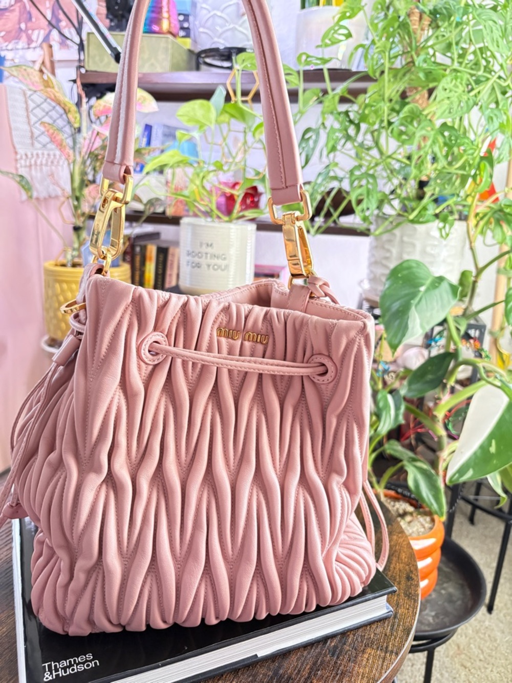Miu Miu Blush Pink Matelassé Drawstring Shoulder Bag - Picture 2 of 8